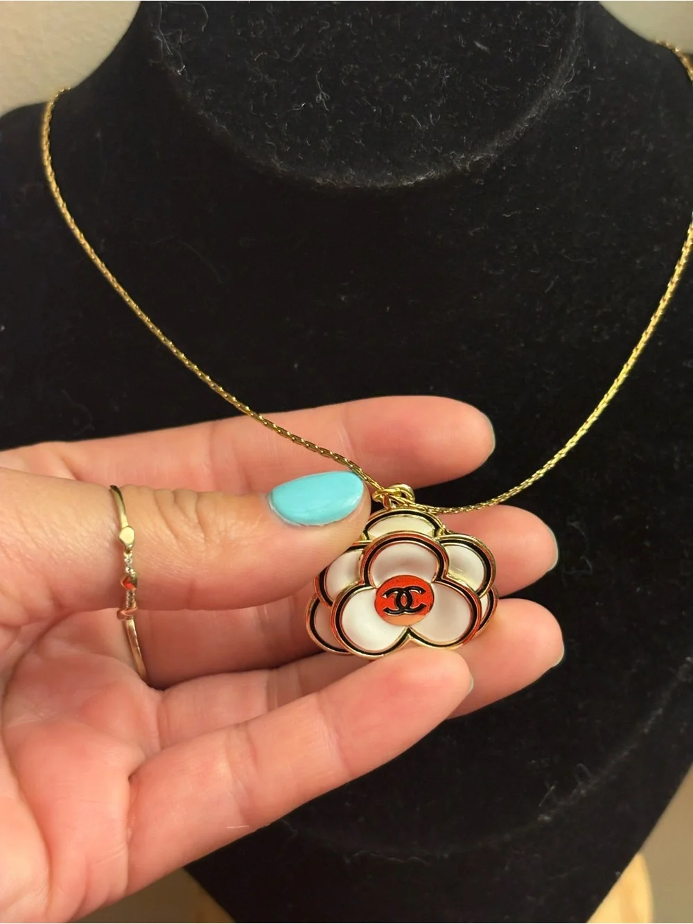 White cc Pendant with stainless steel Necklace